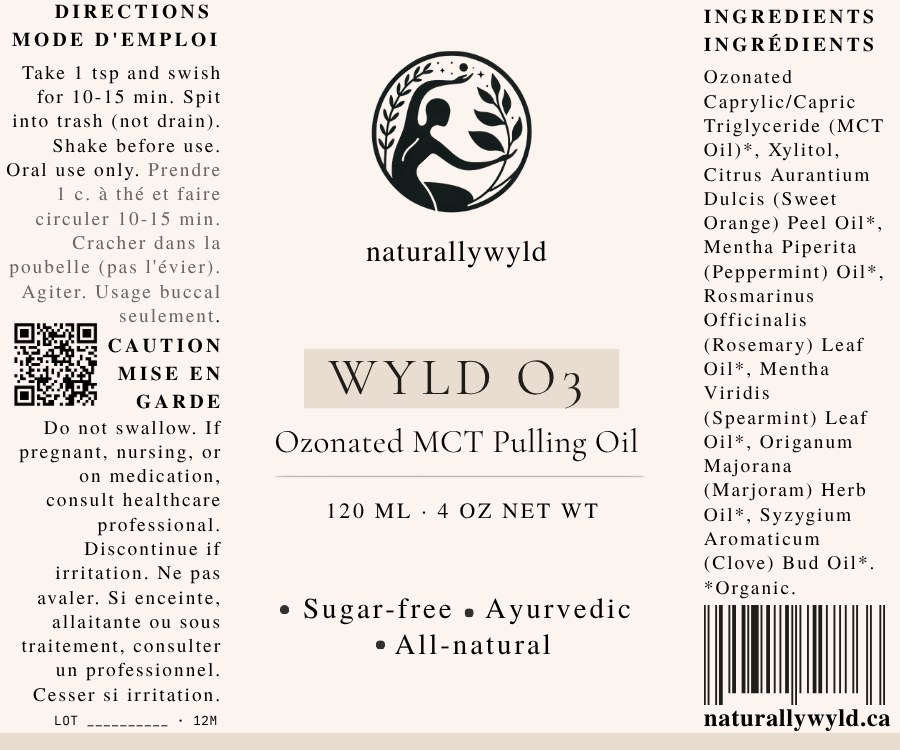 WYLD O3 ozonated MCT pulling oil label