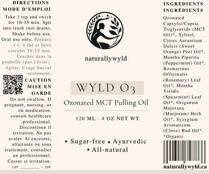 WYLD O3 ozonated MCT pulling oil label
