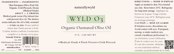 WYLD O3 organic ozonated olive oil label