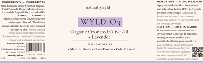 WYLD O3 ozonated olive oil with lavender label