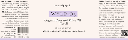 WYLD O3 ozonated olive oil with neroli label