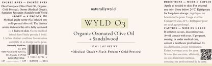 WYLD O3 ozonated olive oil with sandalwood label