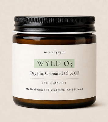 WYLD O3 organic ozonated olive oil in 2oz amber jar by Naturally Wyld