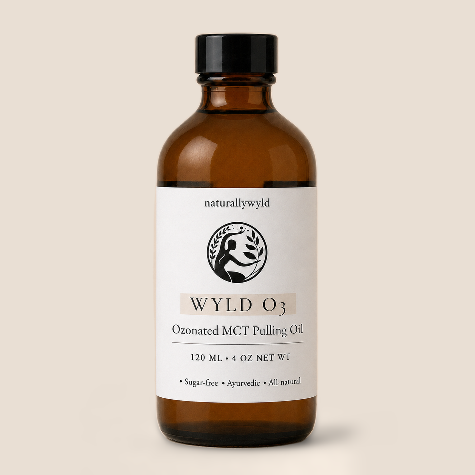 WYLD O3 ozonated MCT pulling oil in 120ml amber glass bottle by Naturally Wyld