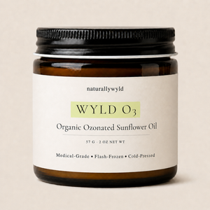 WYLD O3 ozonated sunflower oil in 2oz amber jar by Naturally Wyld